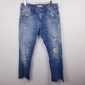 Zara Basic Ripped Mid-Rise Denim Jeans